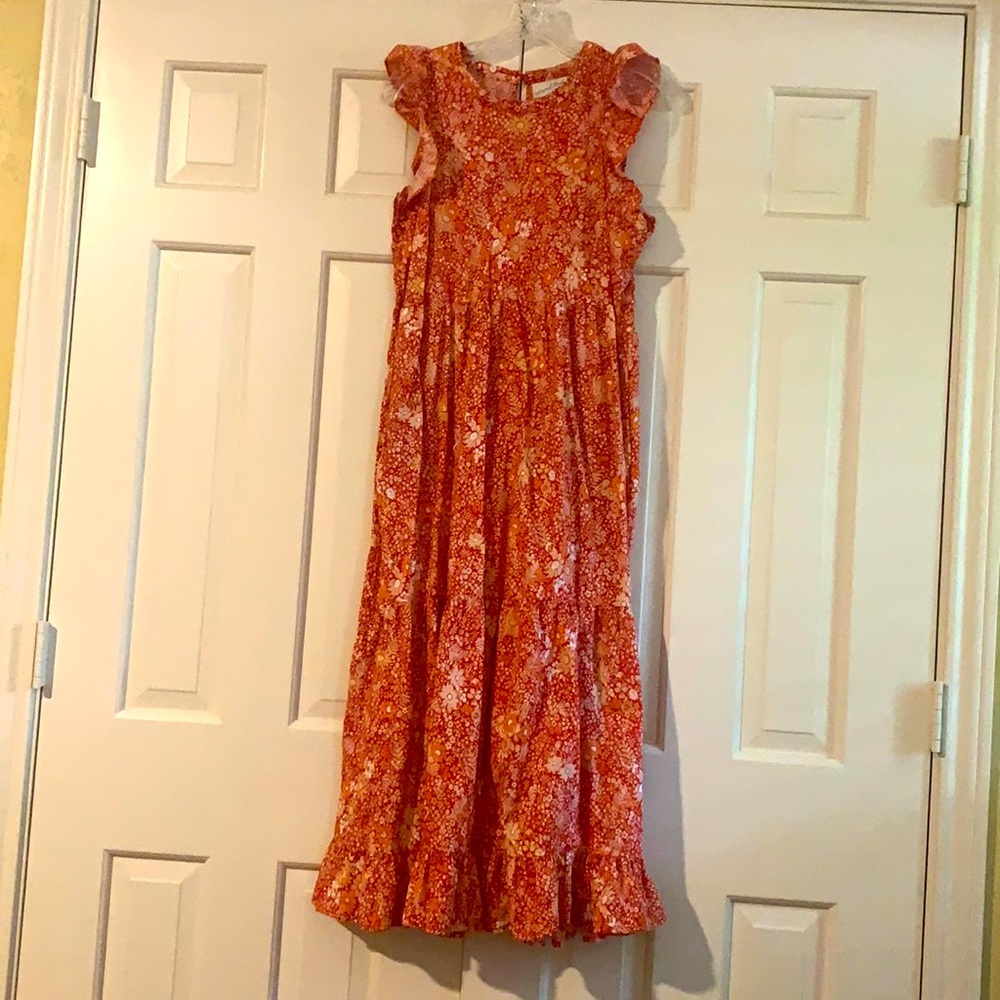 Orange Floral tiered dress